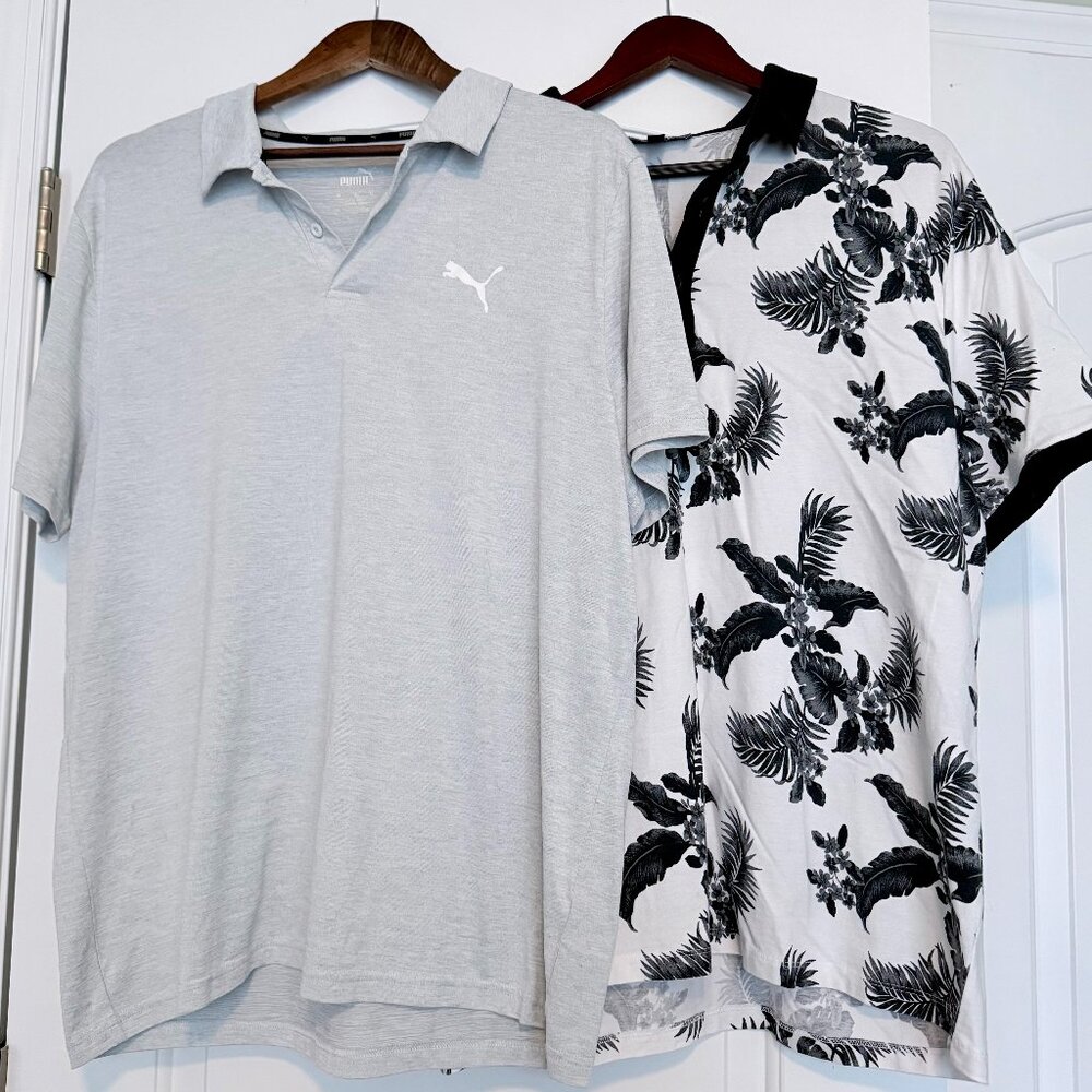 Men's 2-Polos, PUMA Gray Performance Lightweight and Express; Both XL